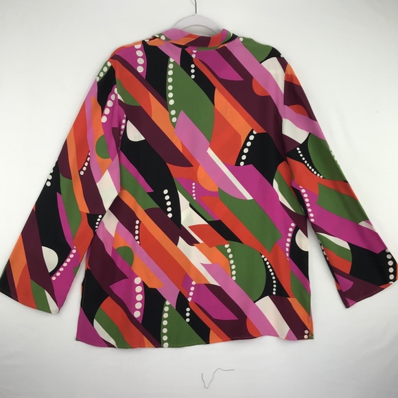 August Max 100% Silk Retro Print Button Up Blouse - Picture 5 of 8